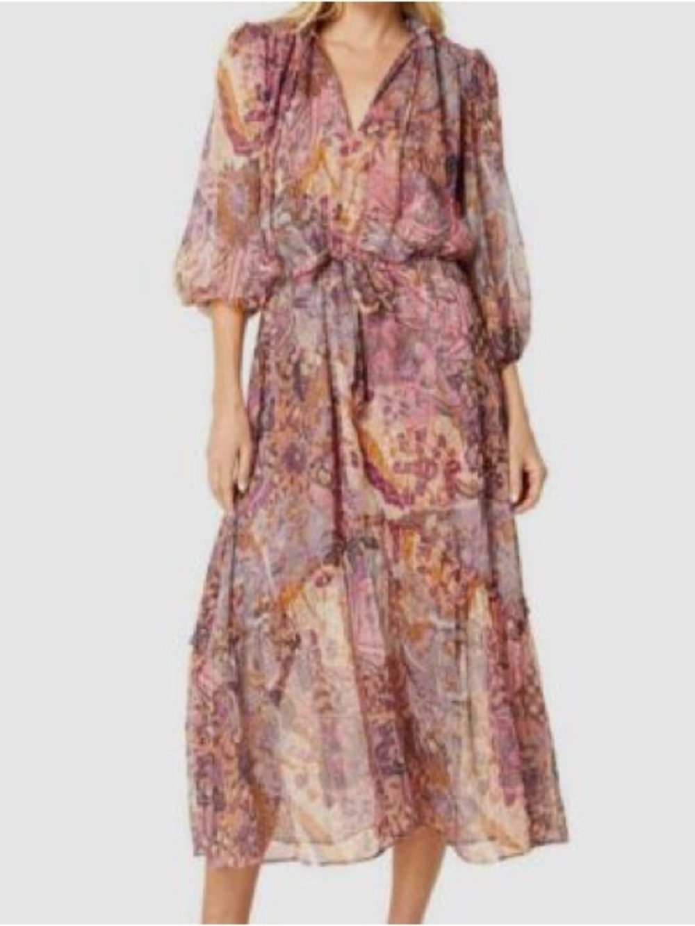Misa Los Angeles Pink and Mauve Paisley Maxi Dress